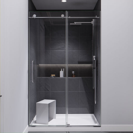 Anzzi Leon Series 48 in. by 76 in. Frameless Sliding Shower Door with Handle SD-AZ8077-01  - SD-AZ8077-01BG