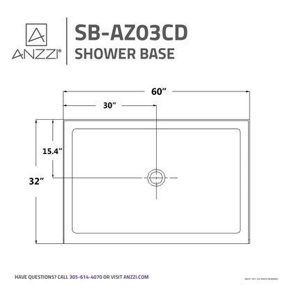 Anzzi Tier 32 x 60  in. Single Threshold Shower Base in White SB-AZ03CD - SB-AZ03CD