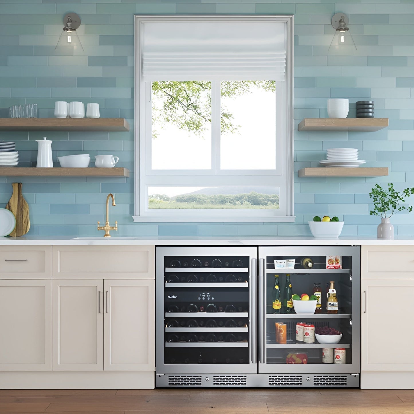 Avallon 48 Inch Wide 45 Bottle Capacity Dual Zone Wine Cooler and 140 Can Capacity Beverage Cooler with Double Pane Glass, Touch Control Panel, and Lockable Doors - AWCBV45140