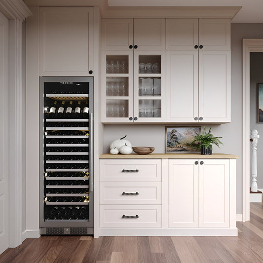 Avallon 24 Inch Wide 150 Bottle Capacity Built-In or Free Standing Wine Cooler with Wood Shelves, Child Lock, Door Alarm and Door Lock - Left Hinged - AWC243TSZLH