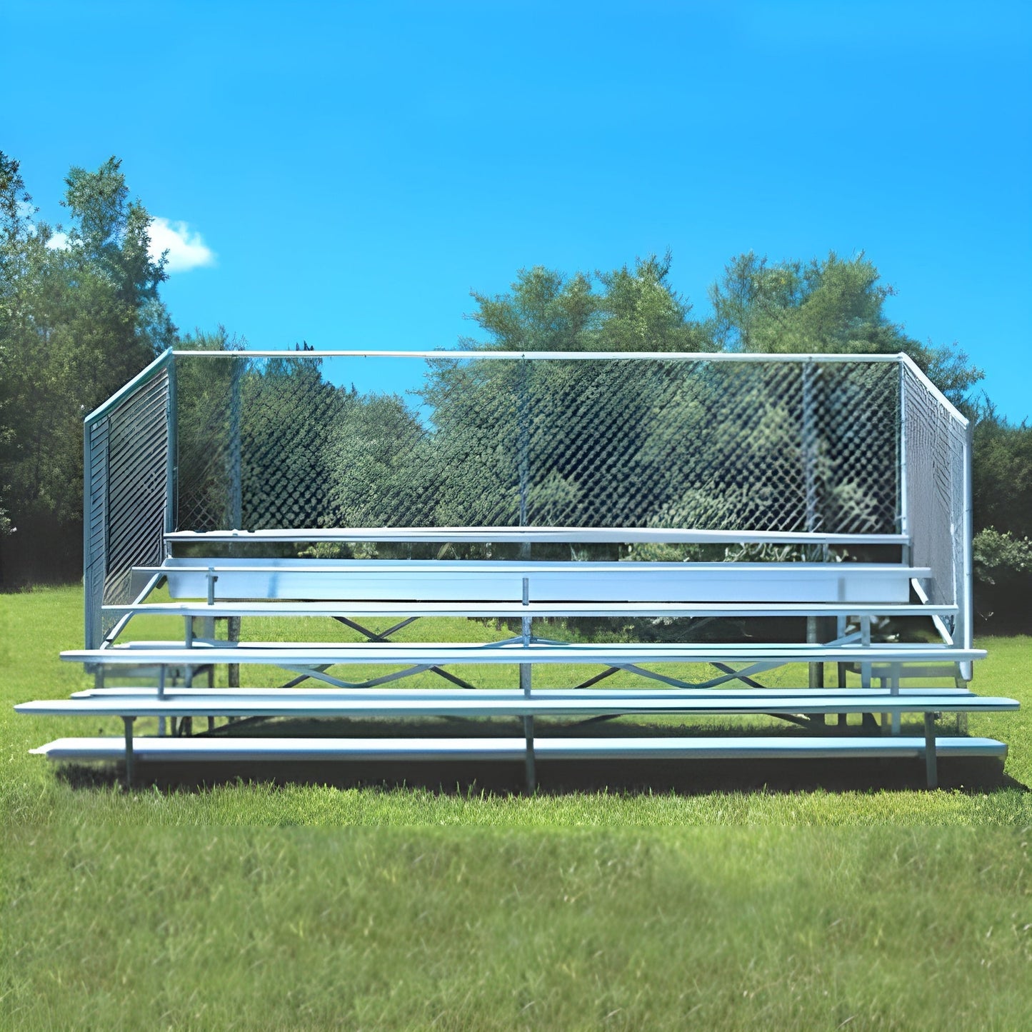 Bleacher 5 Row 15'-27' Enclosed Aluminim Bleachers w/ Chain Link - BLCH-5C