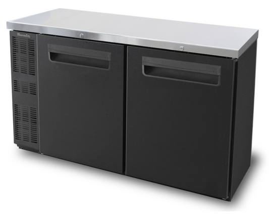 Blue Air | 60" Wide Narrow 2 Door Black Vinyl Stainless Steal Back Bar -  BNB-60BT-HC