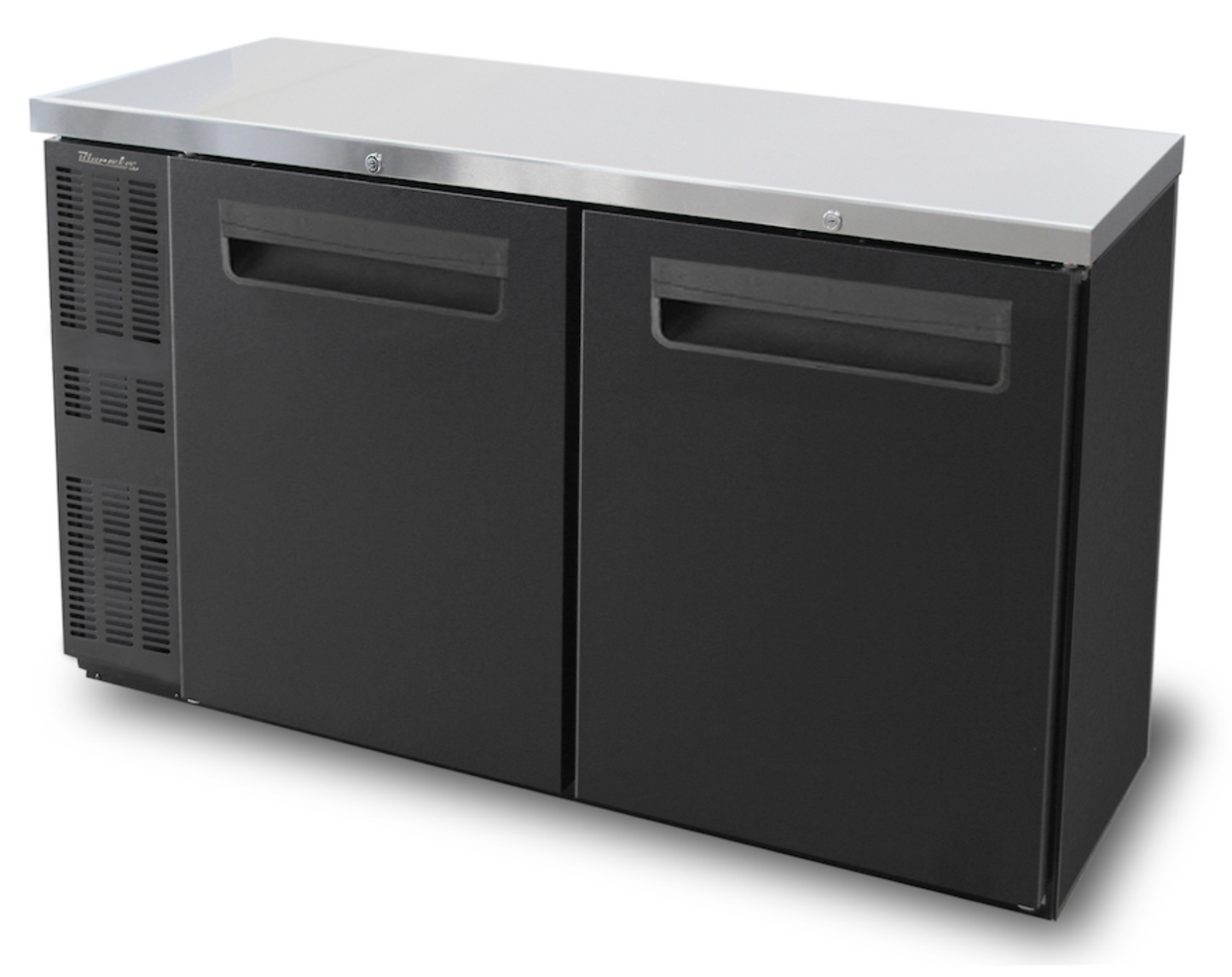 Blue Air | 60" Wide Narrow 2 Door Black Vinyl Stainless Steal Back Bar -  BNB-60BT-HC