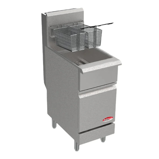BakeMax 15-1/2" Liquid Propane Gas Fryer, Floor Model, 50 lb., 1200,000 BTU -  BAKEL50