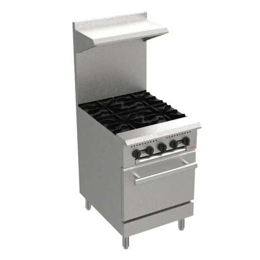 BakeMax24" Restaurant Series Commercial Gas Range 4 burners with Standard Oven, 150,000 BTU - BAS24O