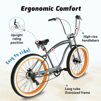 Tracer 29" Avalon GT Fat Tire Stretch Beach Cruiser Bike - MB-AVALON GT29-MBK/PLS