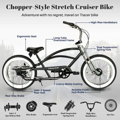 Tracer 20" Master 3i 3-Speed Chopper Style Cruiser Bike - MB-MASTER 3I DS-MBK