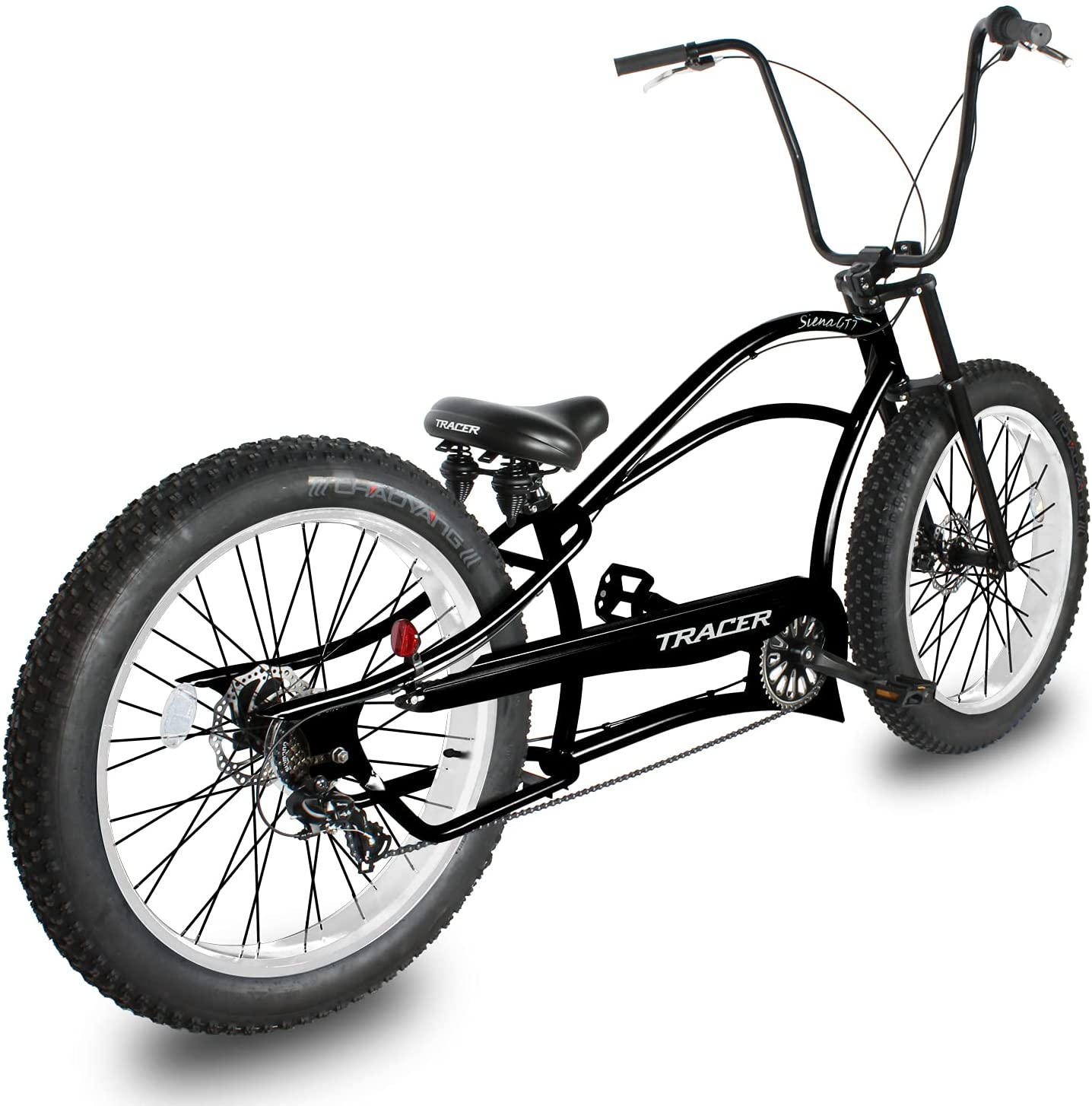 Tracer 26" Siena GT Chopper Stretch Cruiser Fat Tire Oversized Frame Bike - MB-SIENA GT-BK/PLS