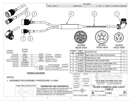 Outland Technology C-2303 Cable Assembly w/ Standard Connectors -C-2303-100M