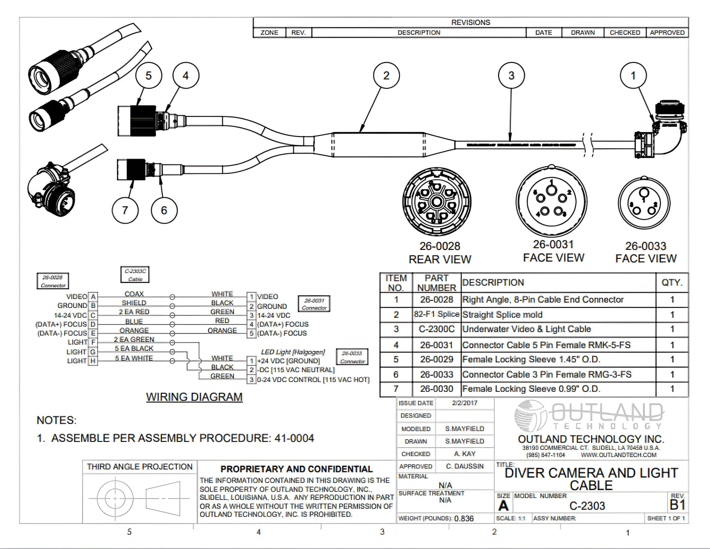 Outland Technology C-2303 Cable Assembly w/ Standard Connectors -C-2303-100M