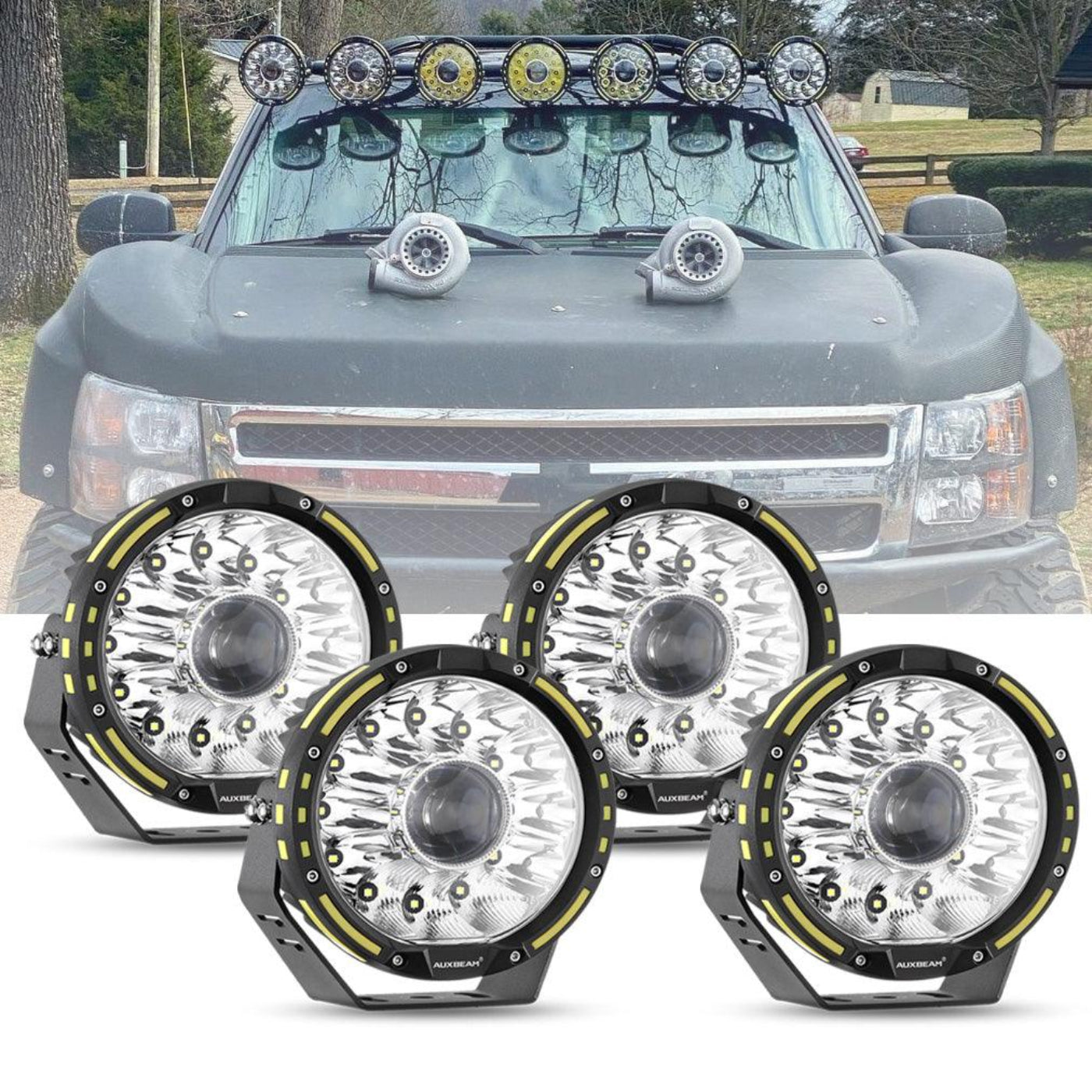 Auxbeam (2pcs/4pcs set) 7 Inch 230W 33332LM 360-PRO Series Custom Lens Offroad LED Driving Lights for 2008 Chevy Silverado 1500 Chevy Silverado 2500 3500 - GP00008379