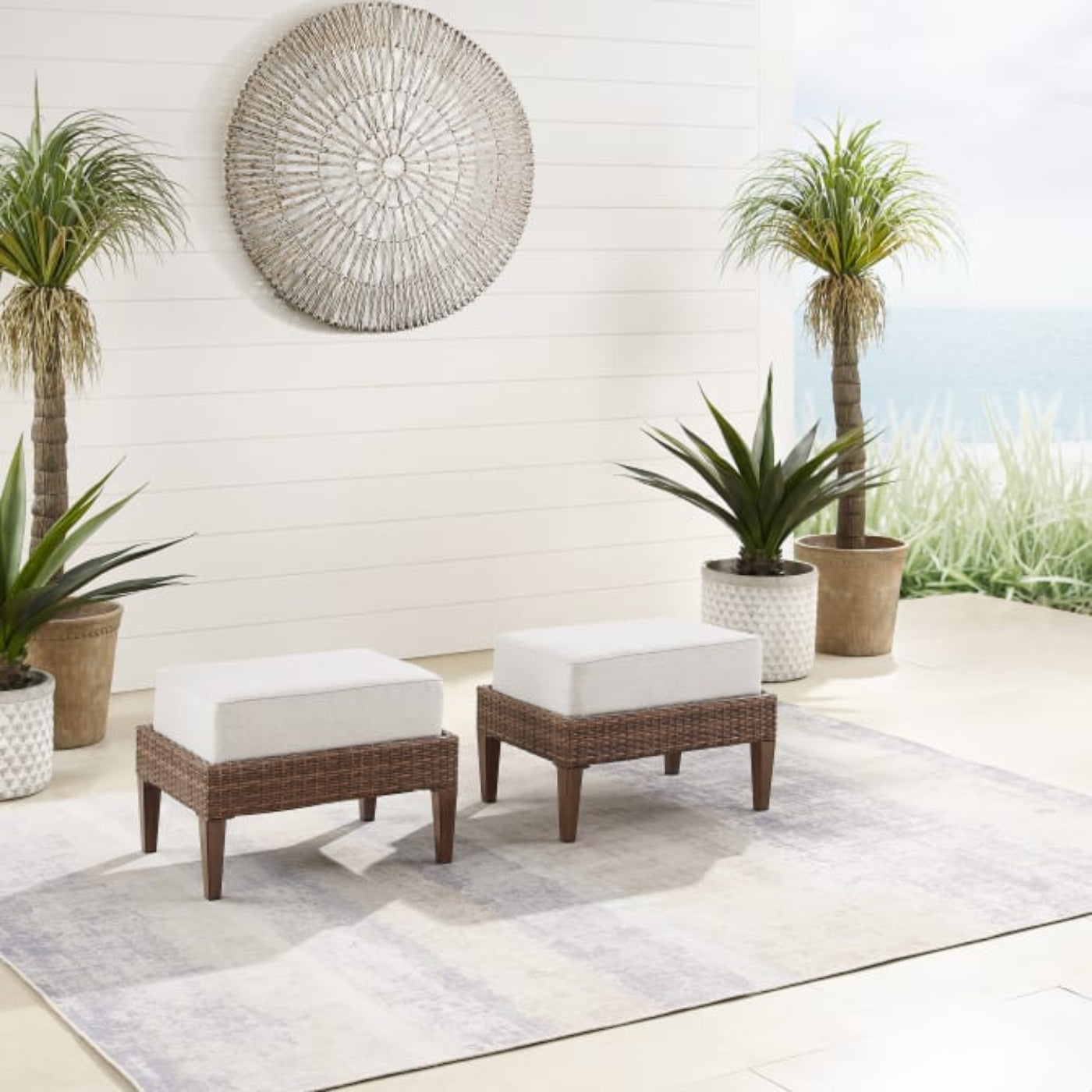 Crosley Capella 2pc Outdoor Wicker Ottoman Set - CO6335