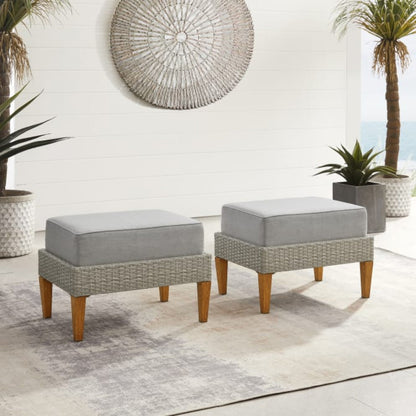 Crosley Capella 2pc Outdoor Wicker Ottoman Set - CO6335
