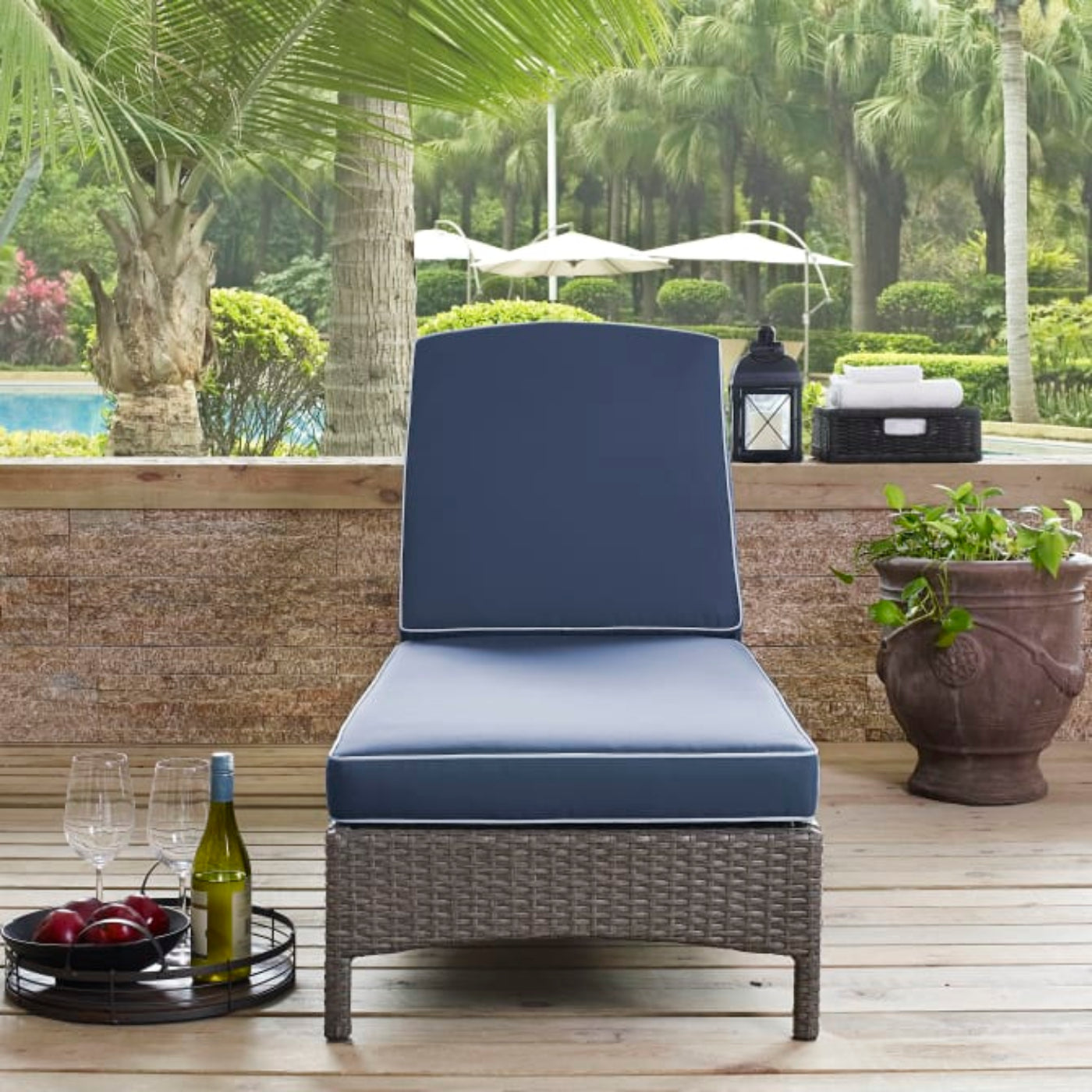 Crosley Palm Harbor Outdoor Wicker Chaise Lounge Navy - CO7122WG-NV