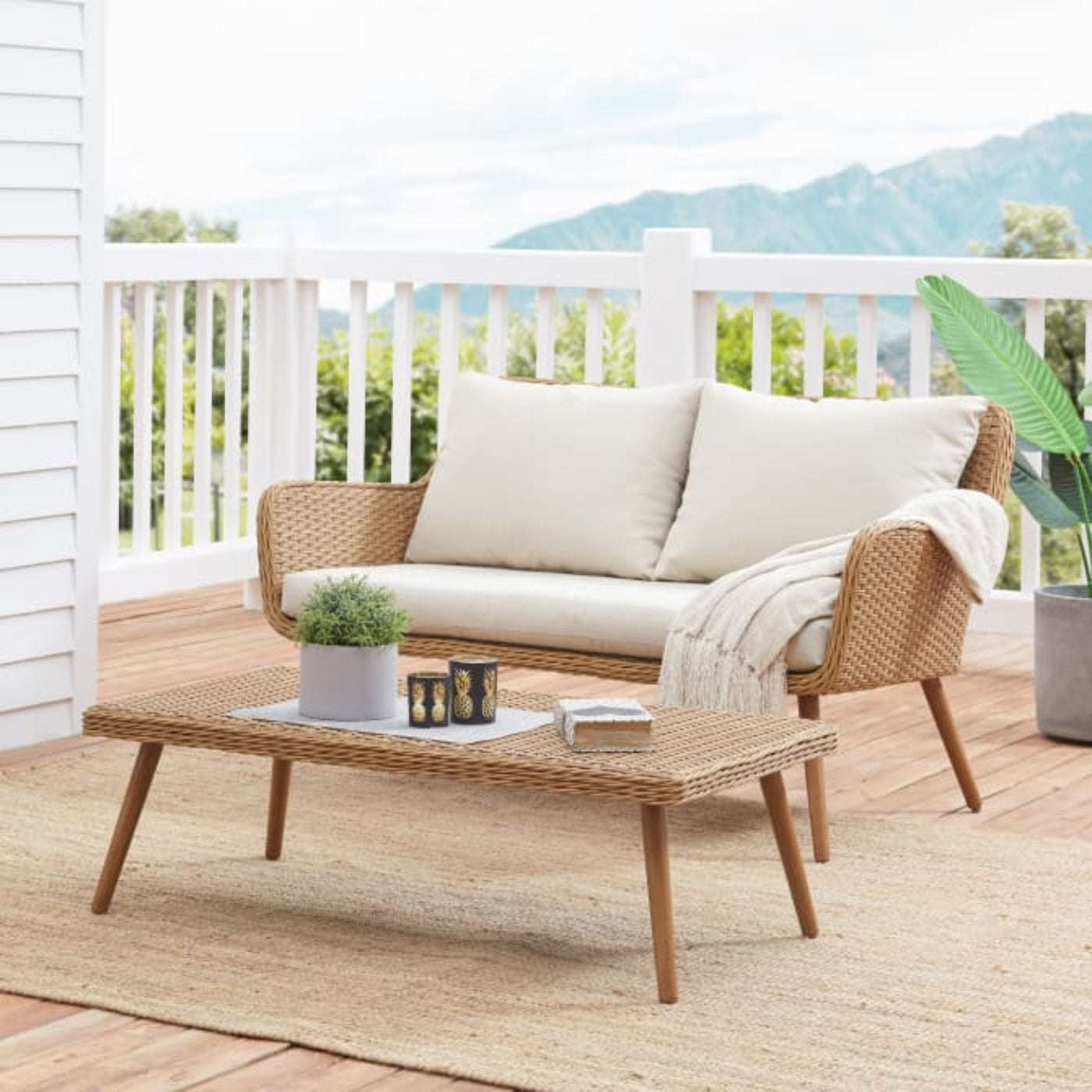 Crosley Landon 2pc Outdoor Wicker Conversation Set Oatmeal  - CO7186-LB