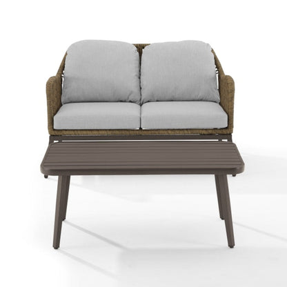 Crosley Haven 48 Inch 2pc Outdoor Wicker Conversation Set Light Grey- CO7360LB-LG