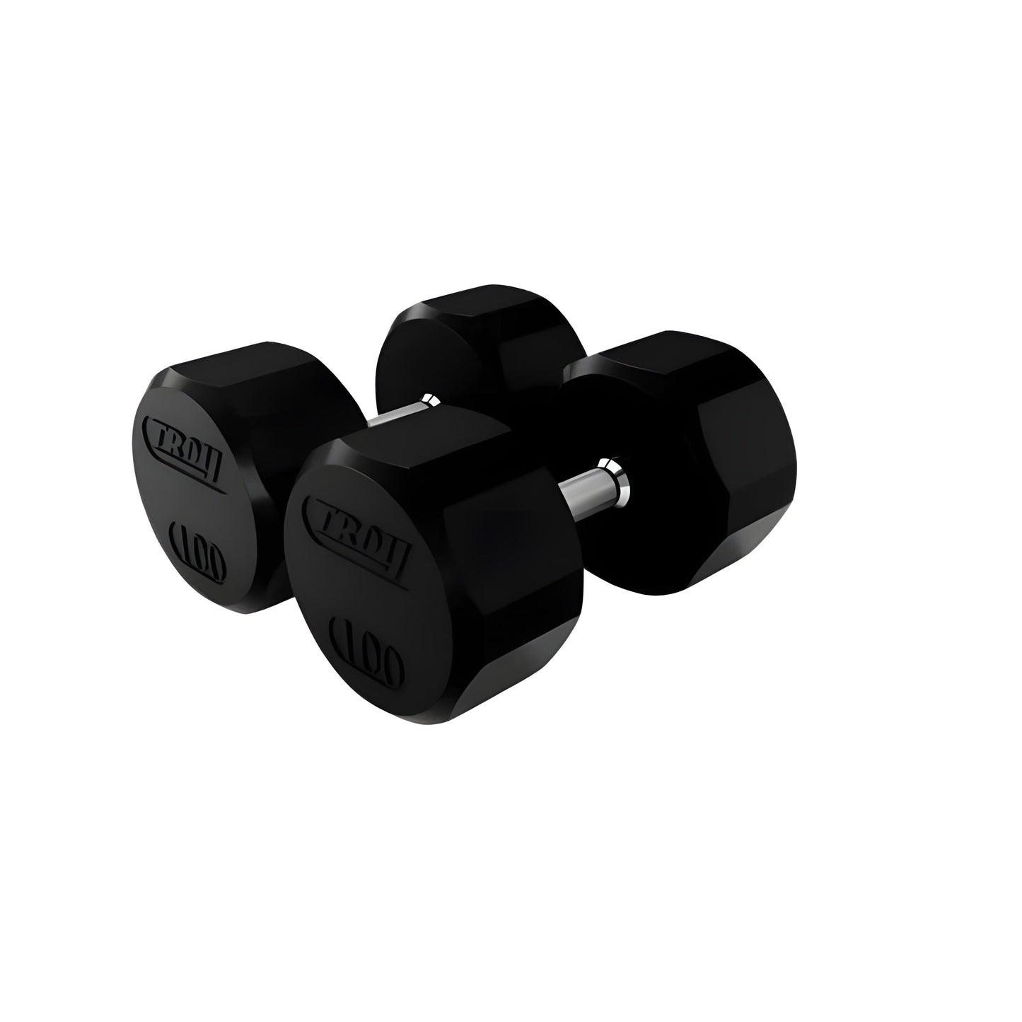 TROY  5-100lb Rubber Encased 12-Sided Dumbbell Set with Saddle Racks - COMMPAC-TSDR100