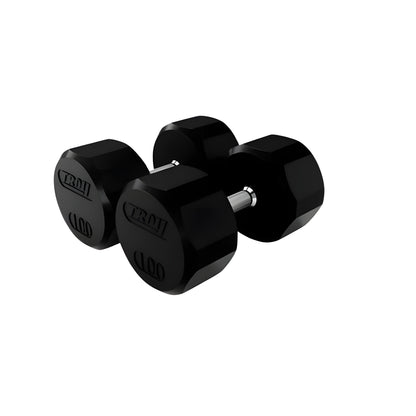 TROY  5-100lb Rubber Encased 12-Sided Dumbbell Set with Saddle Racks - COMMPAC-TSDR100