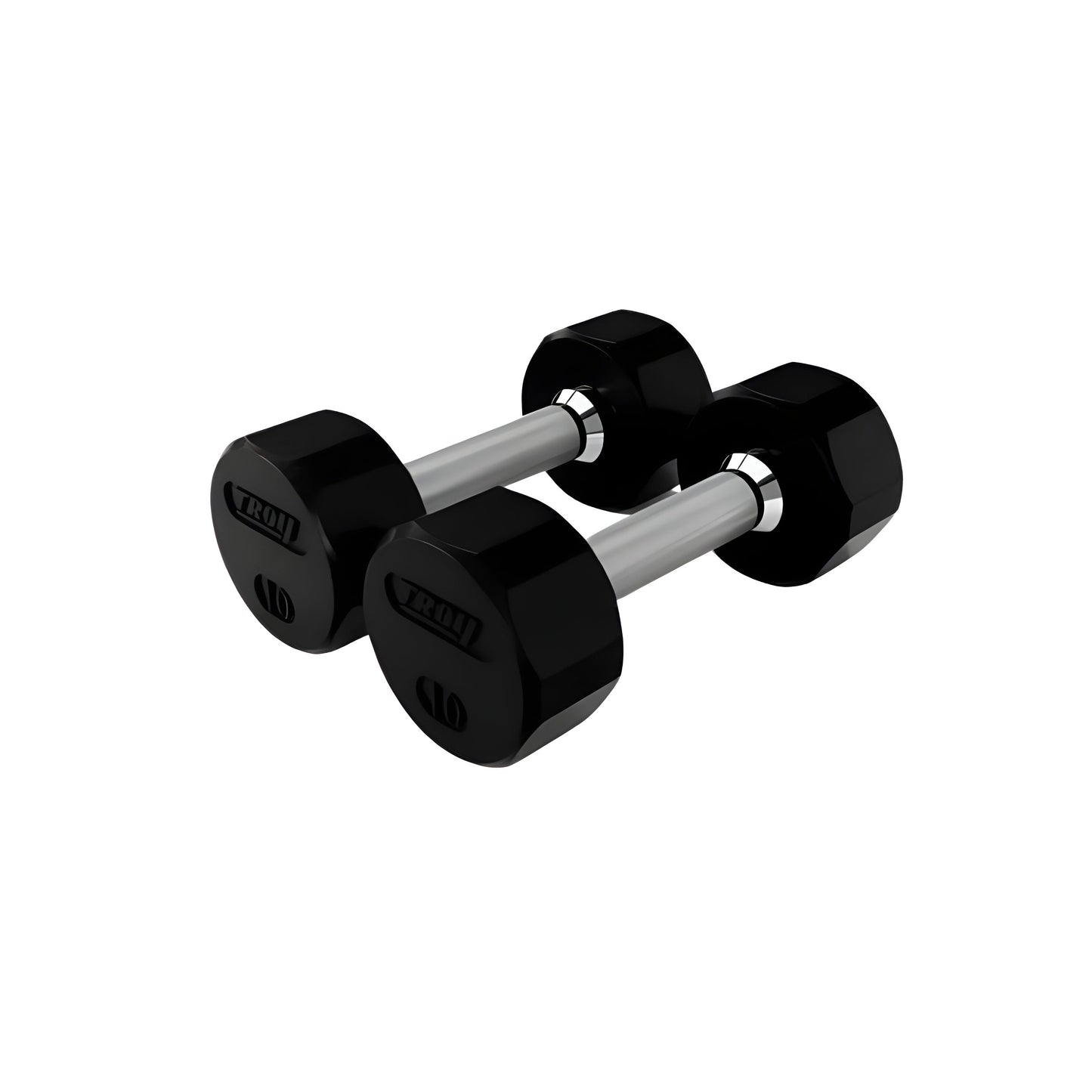 TROY  5-100lb Rubber Encased 12-Sided Dumbbell Set with Saddle Racks - COMMPAC-TSDR100