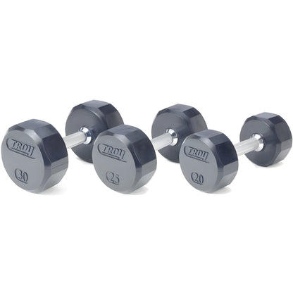 TROY  5-100lb Rubber Encased 12-Sided Dumbbell Set with Saddle Racks - COMMPAC-TSDR100