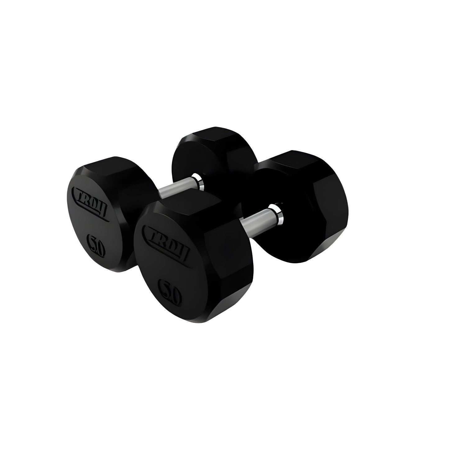 TROY  5-100lb Rubber Encased 12-Sided Dumbbell Set with Saddle Racks - COMMPAC-TSDR100