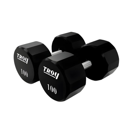 TROY  5-50 lb 12-Sided Urethane Dumbbell Set with Rack - COMMPAC-TSDU50