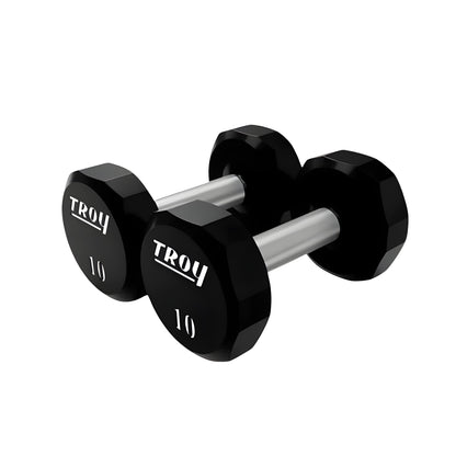 TROY  5-50 lb 12-Sided Urethane Dumbbell Set with Rack - COMMPAC-TSDU50