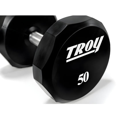 TROY  5-50 lb 12-Sided Urethane Dumbbell Set with Rack - COMMPAC-TSDU50