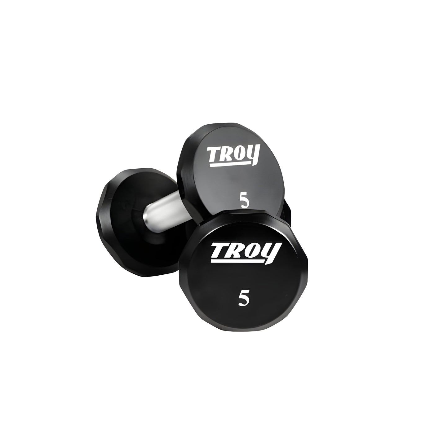 TROY  5-50 lb 12-Sided Urethane Dumbbell Set with Rack - COMMPAC-TSDU50