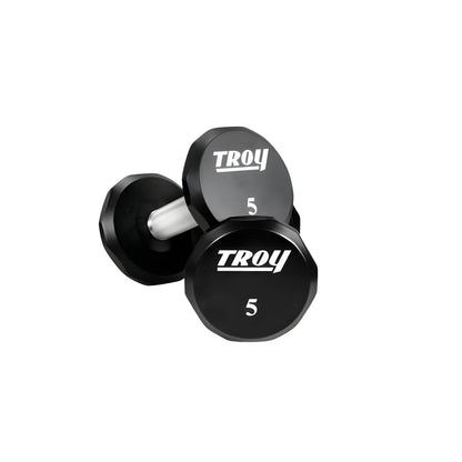 TROY  5-50 lb 12-Sided Urethane Dumbbell Set with Rack - COMMPAC-TSDU50