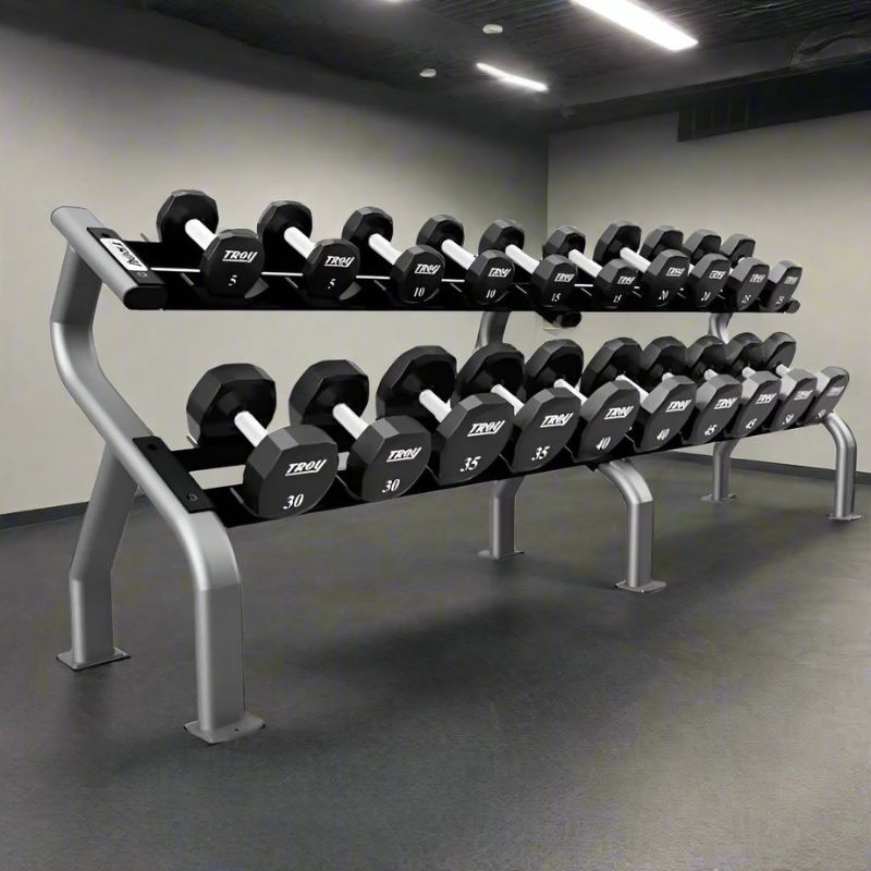 TROY 5-50 lb 12-Sided Urethane Dumbbell Set with Rack -  COMMPAC-TSDU50
