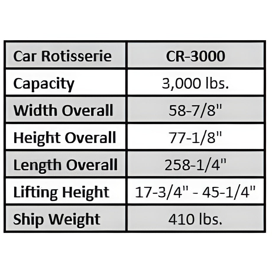 Tuxedo CR-3000 Car Rotator - 3,000 lb Capacity - CR-3000