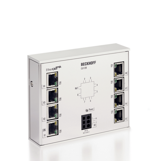 BECKHOFF Infrastructure, 8-port junction, EtherCAT, 100 Mbit/s, 24 V DC, RJ45 - CU1128