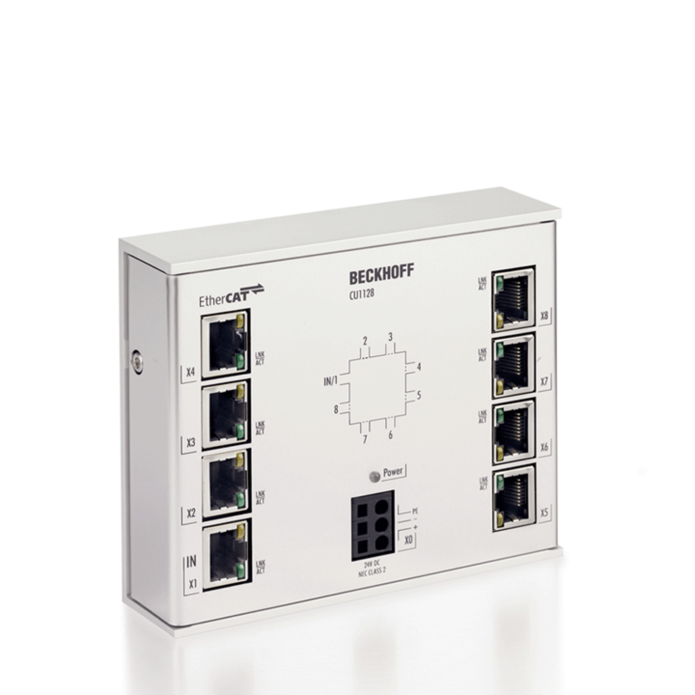 BECKHOFF Infrastructure, 8-port junction, EtherCAT, 100 Mbit/s, 24 V DC, RJ45 - CU1128