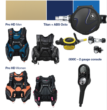 Aqua Lung Essential Mens Scuba Package PRO HD BCD, Titan Regulator, i300C Console - SCUBAPKG8901-XS