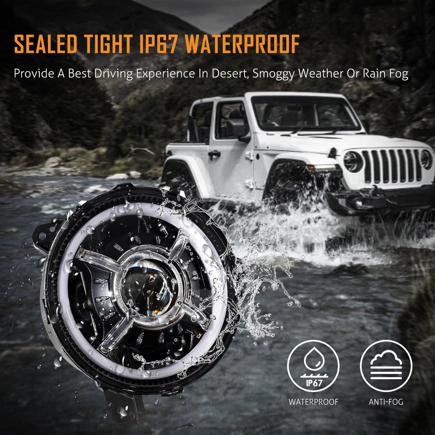 Auxbeam (2pcs/set) 9 inch RGB Headlights Replacement Bluetooth control for Jeep Wrangler JL JLU Sport Rubicon Sahara Gladiator JT 2019 2020 w/ DRL - QP007346