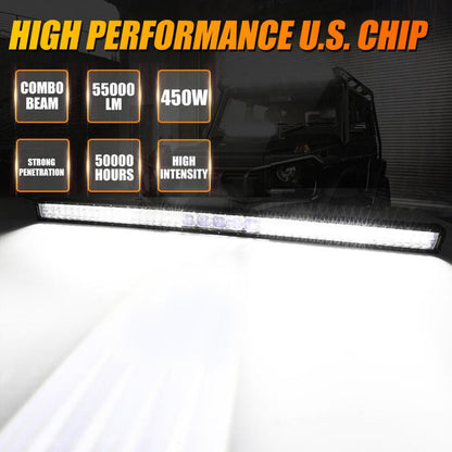 Auxbeam 7" LED Halo Headlights + 4" Inch LED Fog Lights with DRL + 5D-PRO 52" Straight LED Light Bar + Windshield Mounting Brackets + 18W Spot Beam Pod Lights Set for for Jeep Wrangler JK - GP00007760