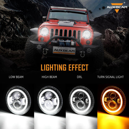 Auxbeam 7" LED Halo Headlights+5D-PRO 52" Straight LED Light Bar+Windshield Mounting Brackets 18W Pod Lights Set for Jeep Wrangler TJ - GP00007757