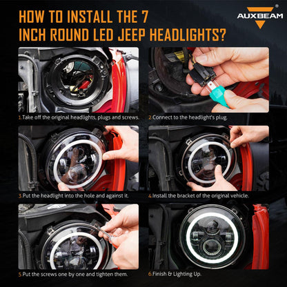 Auxbeam 7" LED Halo Headlights+5D-PRO 52" Straight LED Light Bar+Windshield Mounting Brackets 18W Pod Lights Set for Jeep Wrangler TJ - GP00007757