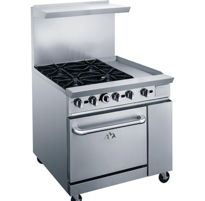 Chef AAA Commercial 36" Oven Range Four Open Burners with 12" Griddle Natural Gas - TCR36-4B12GM