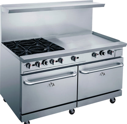 Chef AAA Commercial 60" Oven Range Four Open Burner with 36" Griddle Natural Gas - TCR60-4B36GM