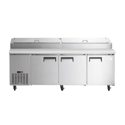 Chef AAA - APPT-91-HC, Commercial 91" Pizza Prep Table Refrigerator 12 Pans 3 Door Stainless Steel 24.2 cu.ft. - APPT-91-HC
