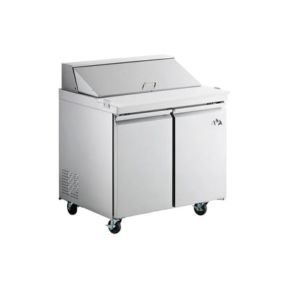 Chef AAA - SS-PT-36-HC, Commercial 36" Sandwich Prep Table Refrigerator 10 Pans 2 Door Stainless Steel 7.6 cu.ft. - SS-PT-36-HC