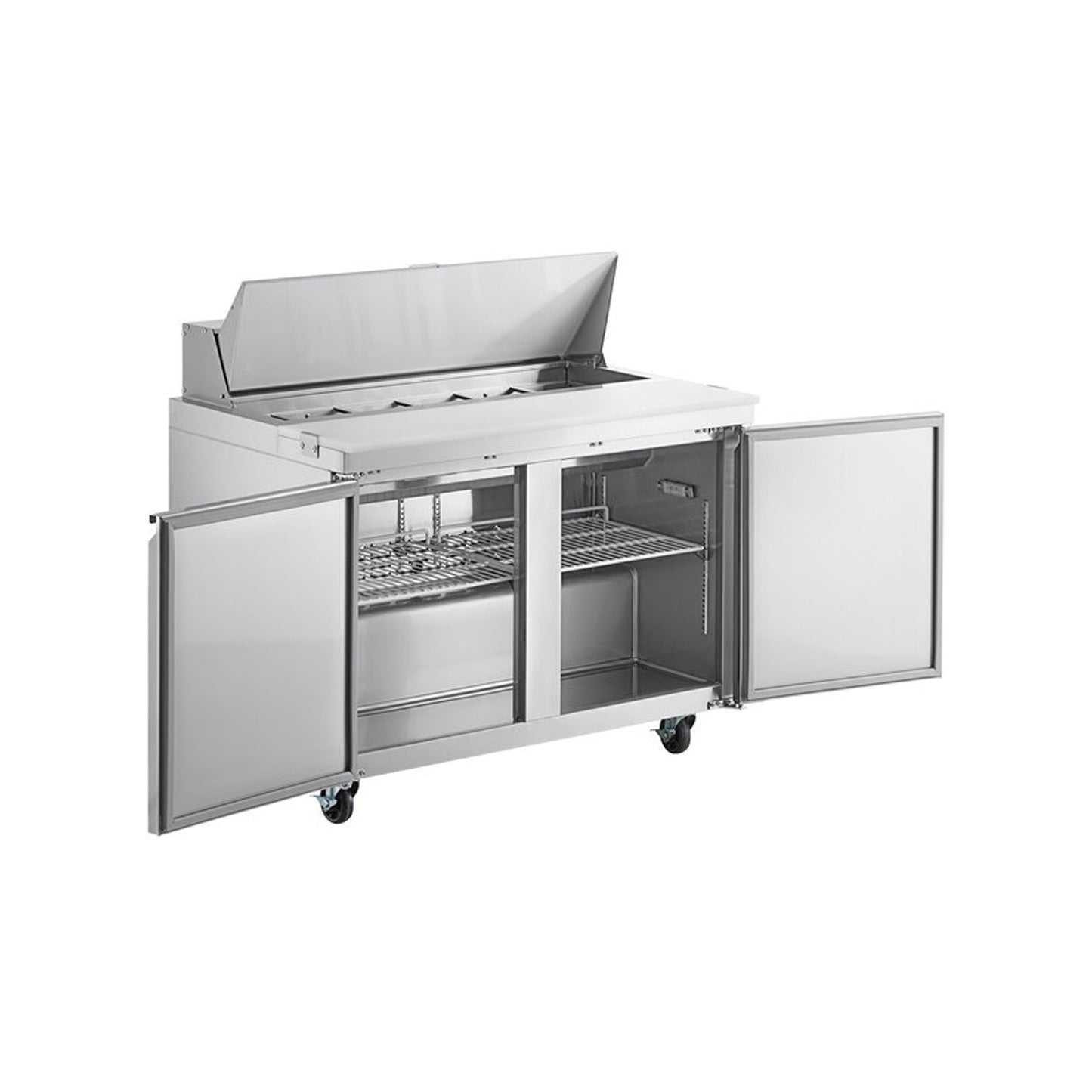 Chef AAA - SS-PT-46M-HC, Commercial 46" Sandwich Prep Table Refrigerator MEGA TOP 18 Pans 2 Door Stainless Steel 9.5 cu.ft - SS-PT-46M-HC