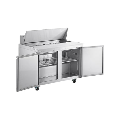 Chef AAA - SS-PT-46M-HC, Commercial 46" Sandwich Prep Table Refrigerator MEGA TOP 18 Pans 2 Door Stainless Steel 9.5 cu.ft - SS-PT-46M-HC