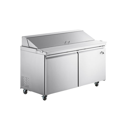 Chef AAA - SS-PT-60M-HC, Commercial 60" Sandwich Prep Table Refrigerator MEGA TOP 24 Pans 2 Door Stainless Steel 15 cu.ft - SS-PT-60M-HC