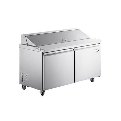 Chef AAA - SS-PT-60M-HC, Commercial 60" Sandwich Prep Table Refrigerator MEGA TOP 24 Pans 2 Door Stainless Steel 15 cu.ft - SS-PT-60M-HC