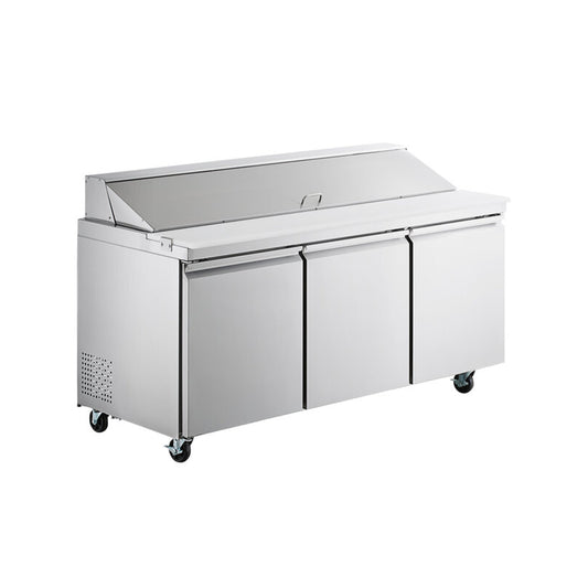 Chef AAA Commercial 70" Sandwich Prep Table MEGA TOP 30 Pan 3 Door Stainless Steel Refrigerator 15.5 cu.ft. - SS-PT-70M-HC