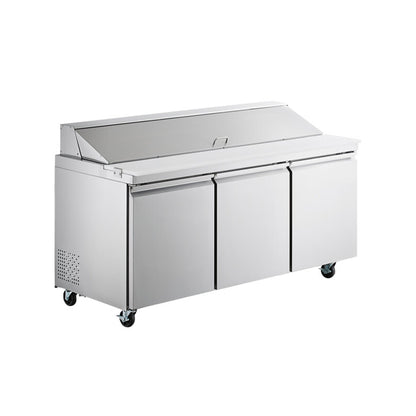 Chef AAA Commercial 70" Sandwich Prep Table MEGA TOP 30 Pan 3 Door Stainless Steel Refrigerator 15.5 cu.ft. - SS-PT-70M-HC
