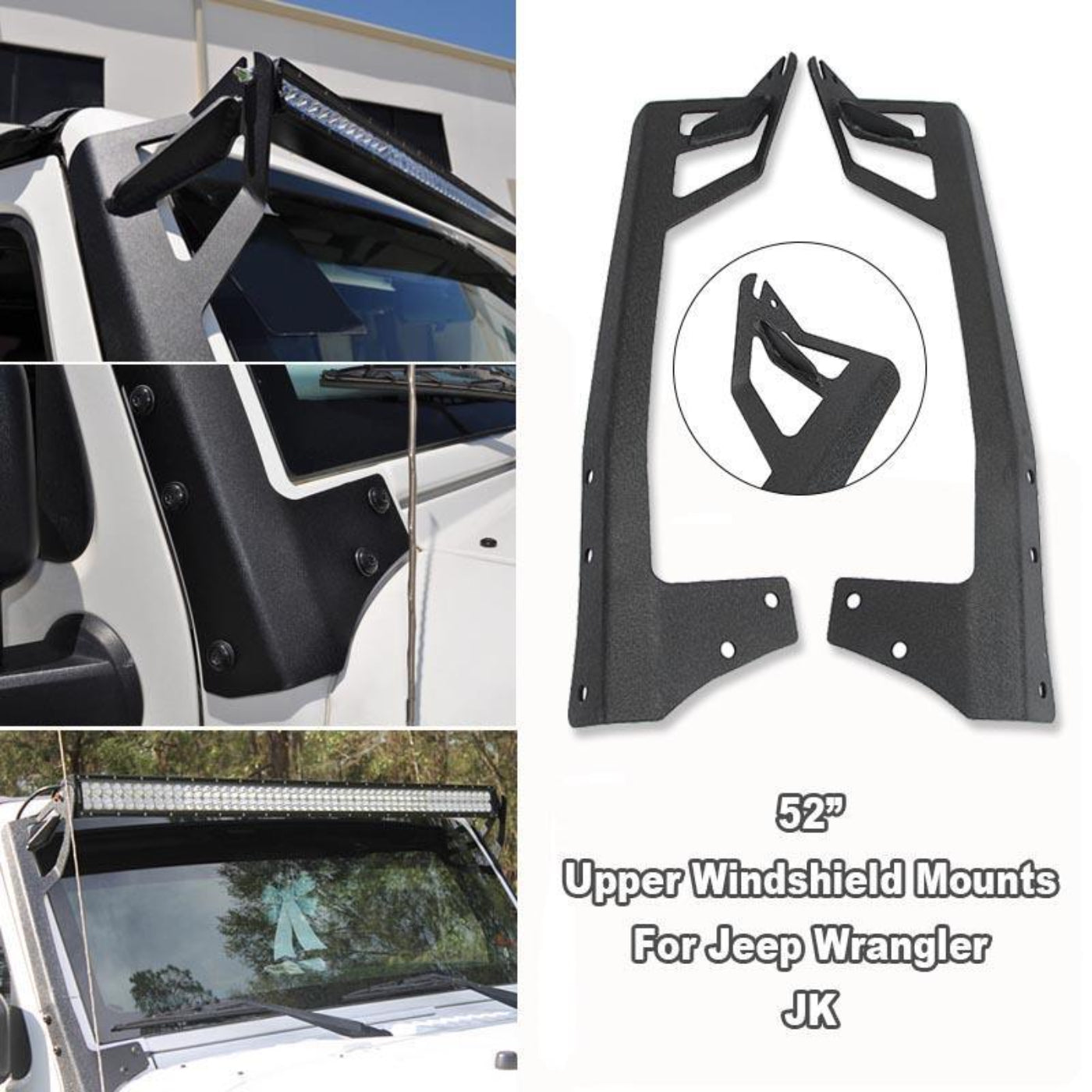 Auxbeam 52" 5D-PRO Light Bar&Windshield Mounting Brackets For Jeep Wrangler JK 2007~2017 - GP00007521